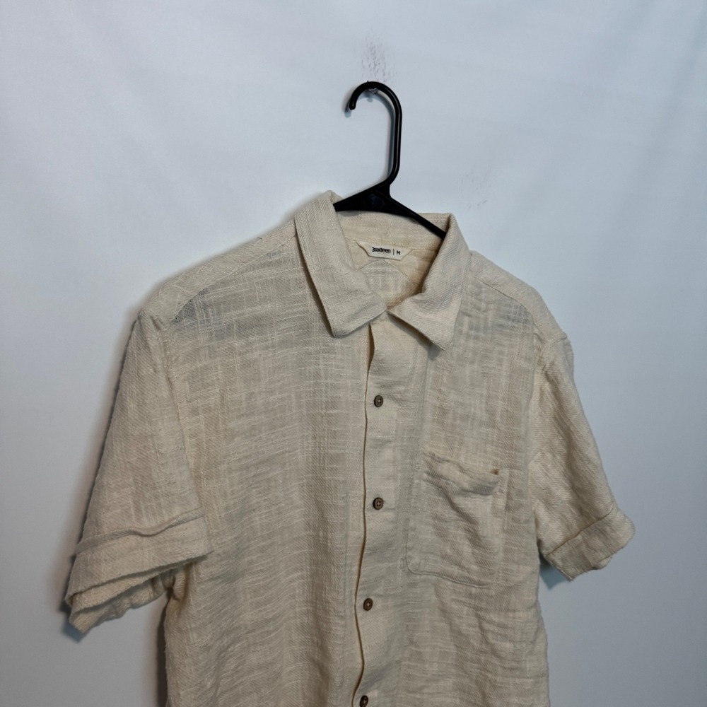 3sixteen Vacation Shirt Mens Medium Cream Textured Cotton Gauze Short Sleeve - Picture 2 of 10
